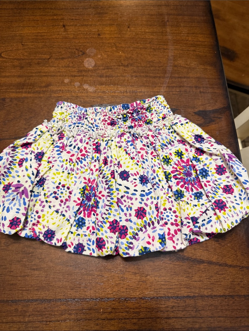 The Children's Place White Floral Smocked Skort with Pink, Blue & Yellow